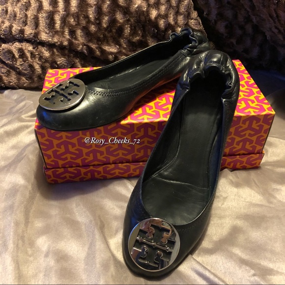 Tory Burch Black and Silver Reva Ballet Flats - Picture 2 of 6